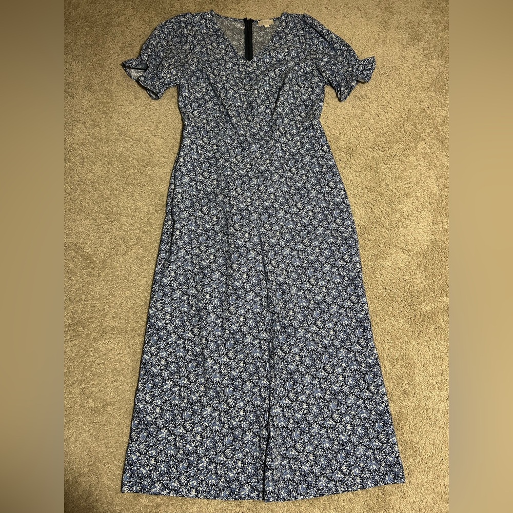 Blue Floral Short-Sleeve Jumpsuit